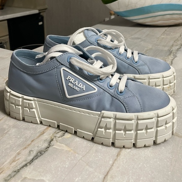 PRADA NYLON PLATFORM SNEAKERS 39 POWDER BLUE - Picture 3 of 8